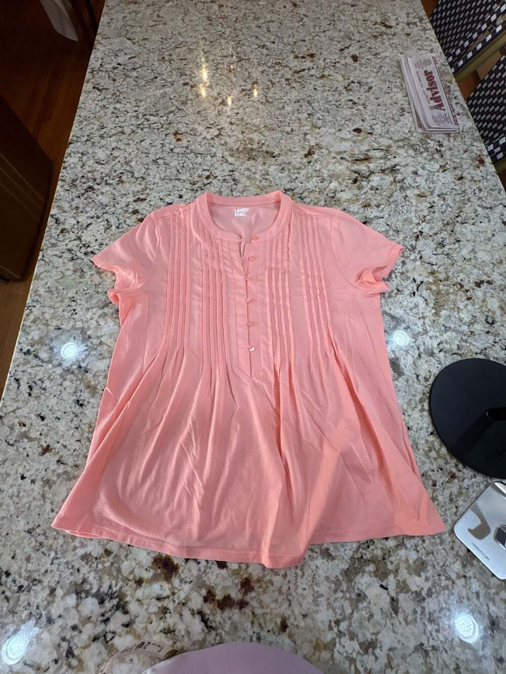 Lands' End Short Sleeve Pintuck Blouse Size S Pink